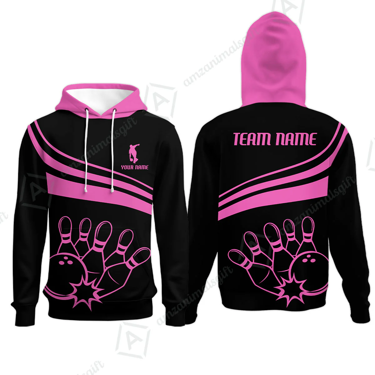 Bowling Customized Jersey Black Shirt Pink Curve Bowling Tenpin Quarter Zip Shirt, Outfit For Bowlers, Bowling Team - Image 11