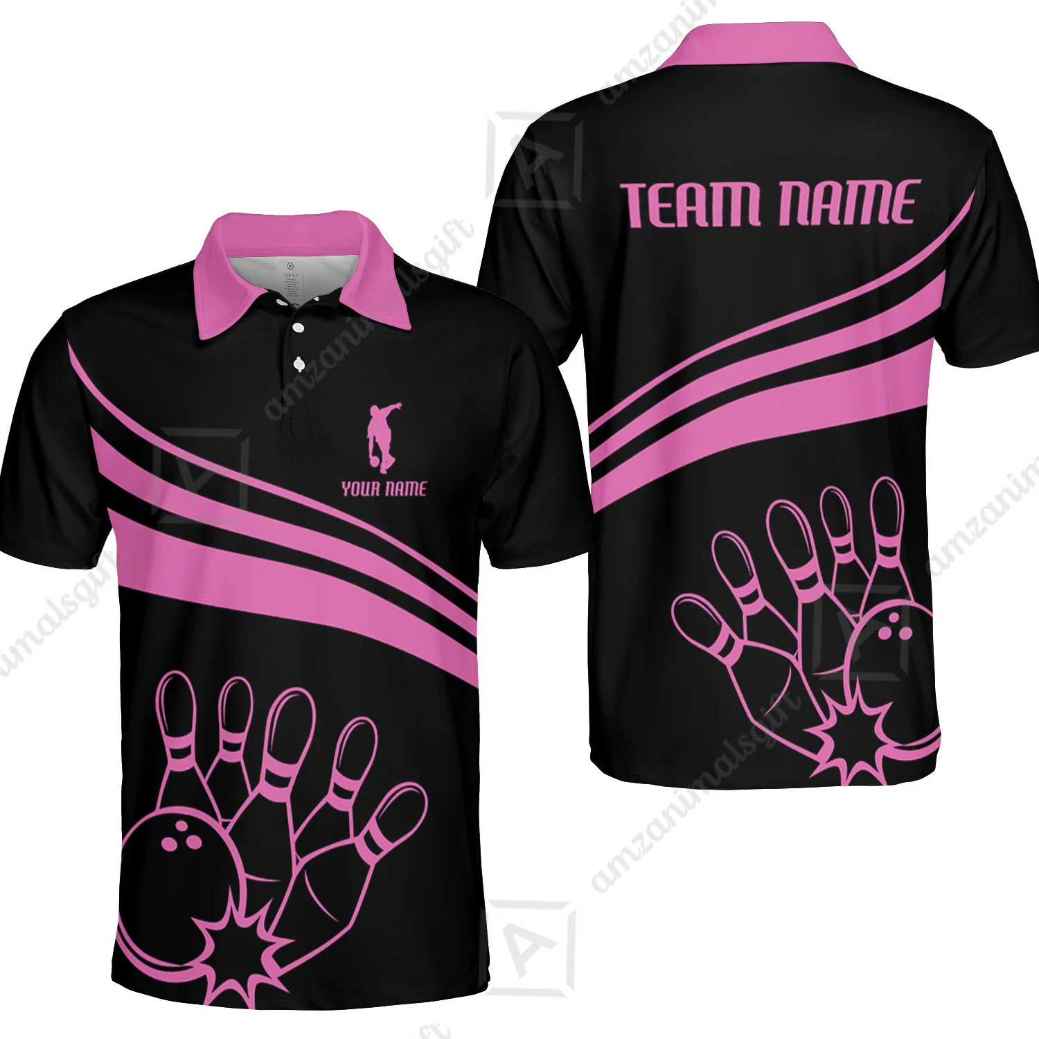Bowling Customized Jersey Black Shirt Pink Curve Bowling Tenpin Quarter Zip Shirt, Outfit For Bowlers, Bowling Team - Image 5