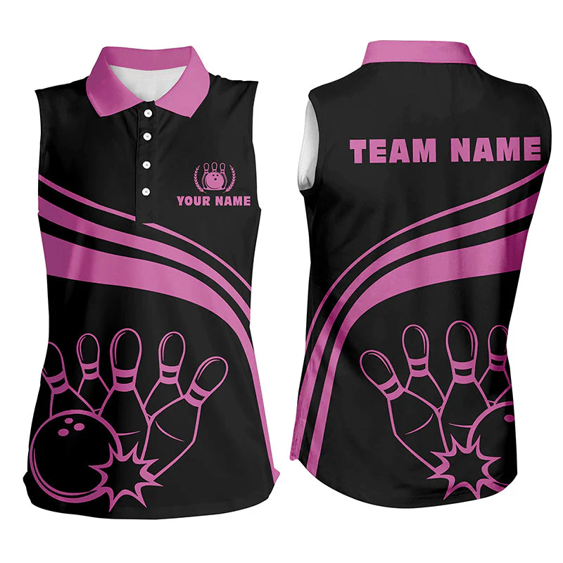 Bowling Customized Jersey Black Shirt Pink Curve Bowling Tenpin Quarter Zip Shirt, Outfit For Bowlers, Bowling Team - Image 7