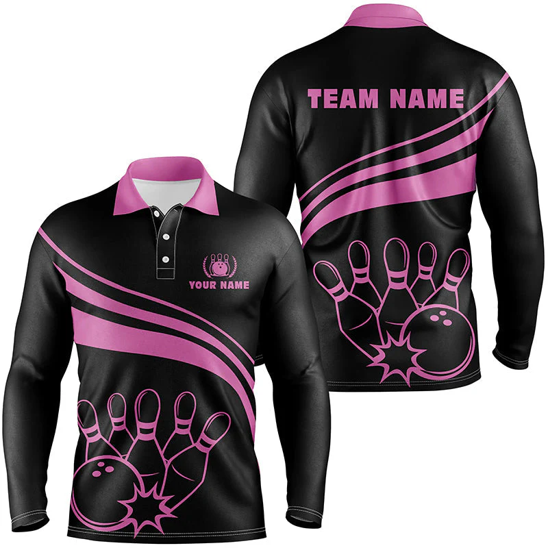 Bowling Customized Jersey Black Shirt Pink Curve Bowling Tenpin Quarter Zip Shirt, Outfit For Bowlers, Bowling Team - Image 8