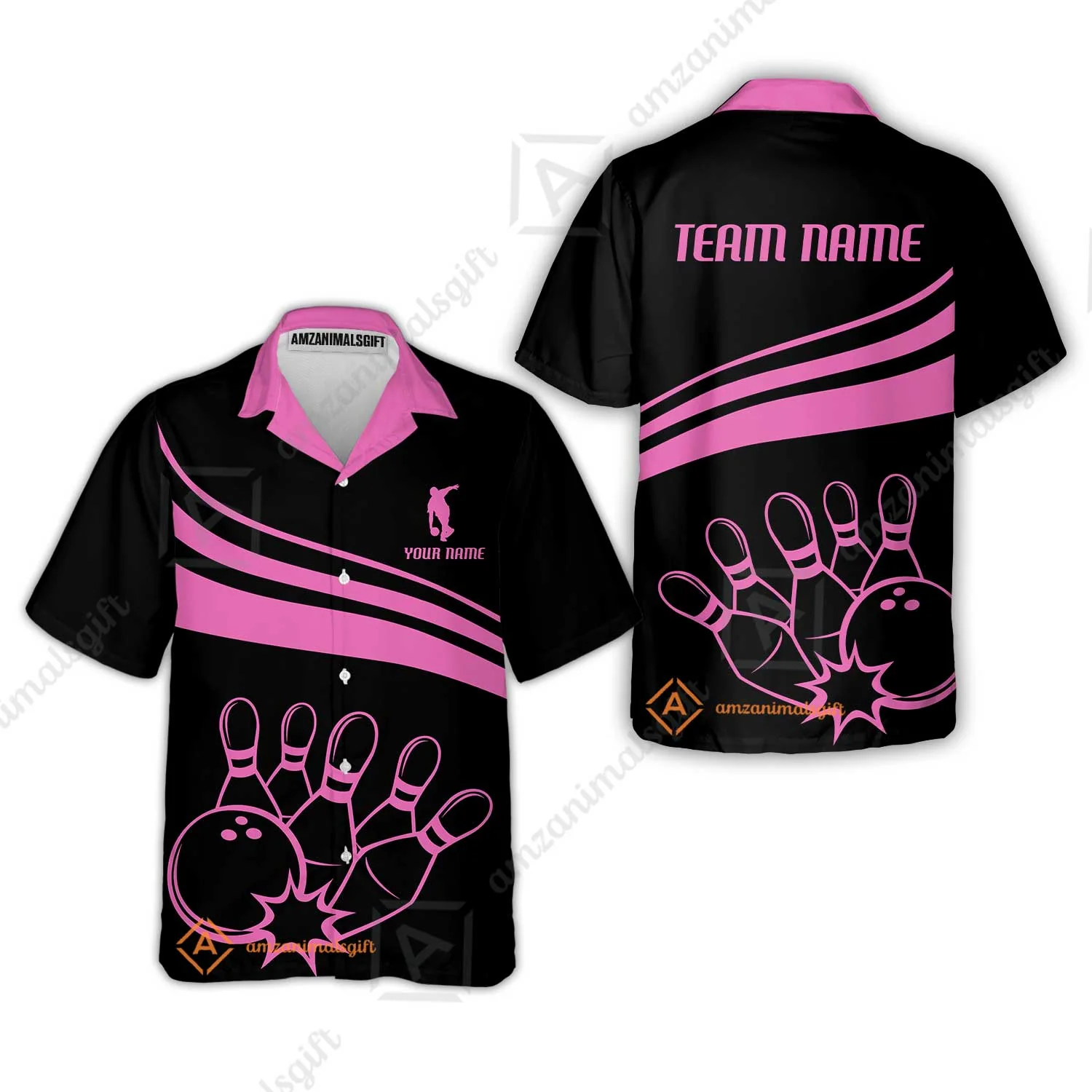 Bowling Customized Jersey Black Shirt Pink Curve Bowling Tenpin Quarter Zip Shirt, Outfit For Bowlers, Bowling Team - Image 9