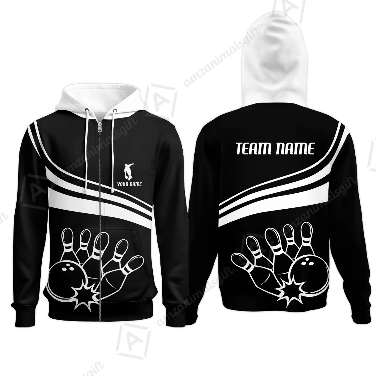 Bowling Customized Jersey Black Shirt White Curve Bowling Tenpin Quarter Zip Shirt, Outfit For Bowlers, Bowling Team - Image 12