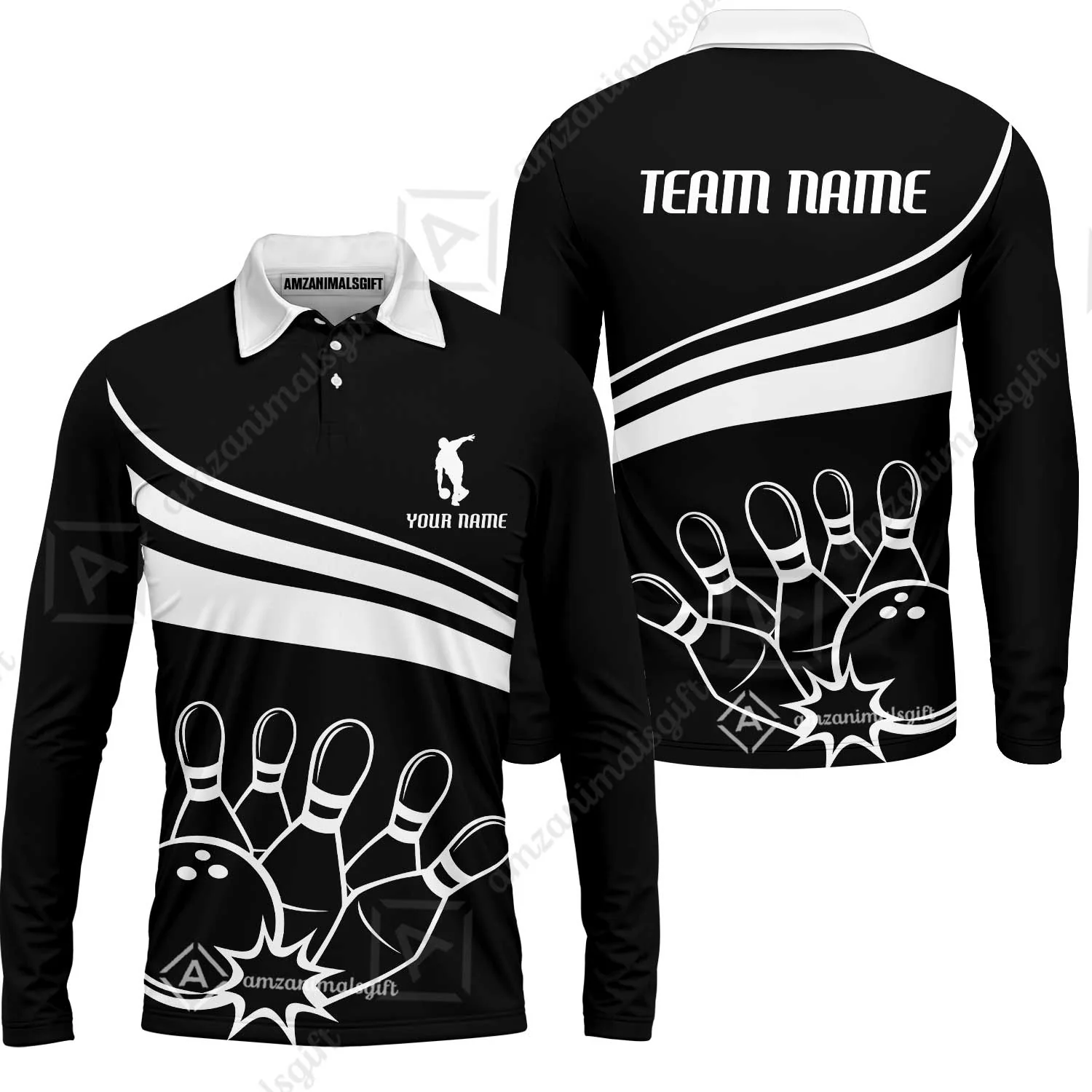 Bowling Customized Jersey Black Shirt White Curve Bowling Tenpin Quarter Zip Shirt, Outfit For Bowlers, Bowling Team - Image 13