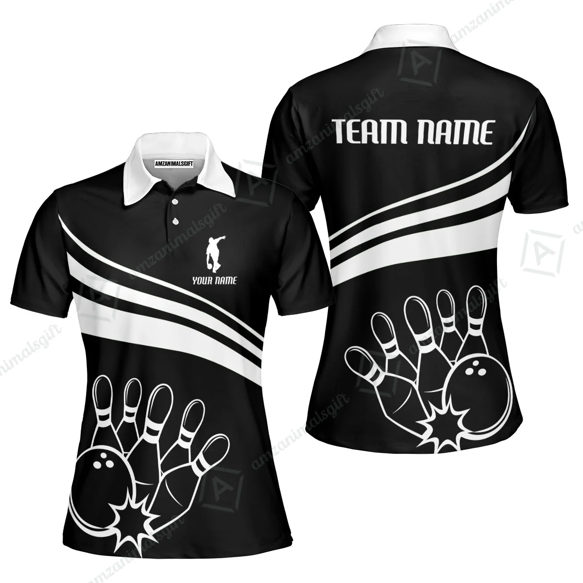 Bowling Customized Jersey Black Shirt White Curve Bowling Tenpin Quarter Zip Shirt, Outfit For Bowlers, Bowling Team - Image 3