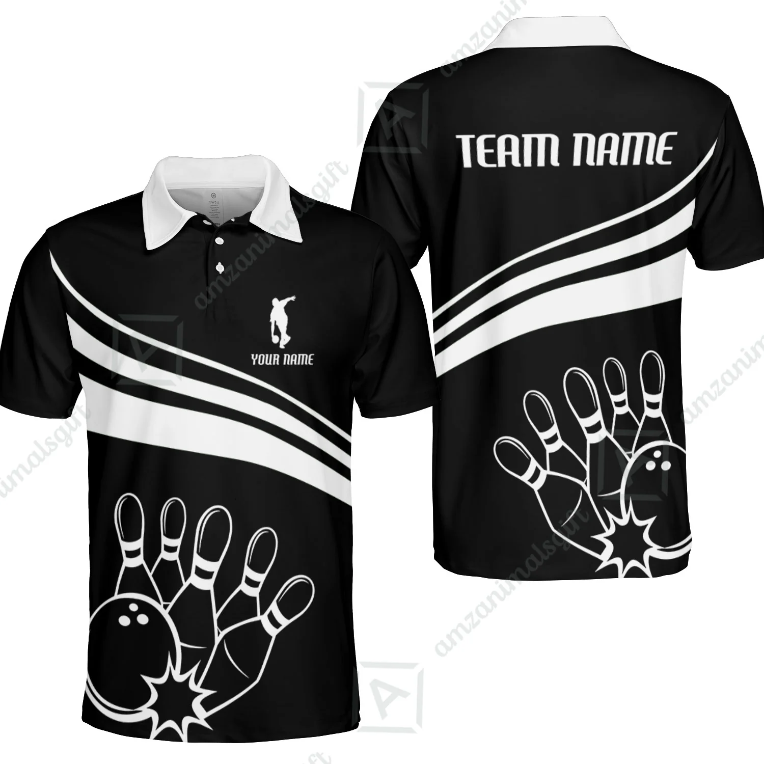 Bowling Customized Jersey Black Shirt White Curve Bowling Tenpin Quarter Zip Shirt, Outfit For Bowlers, Bowling Team - Image 5