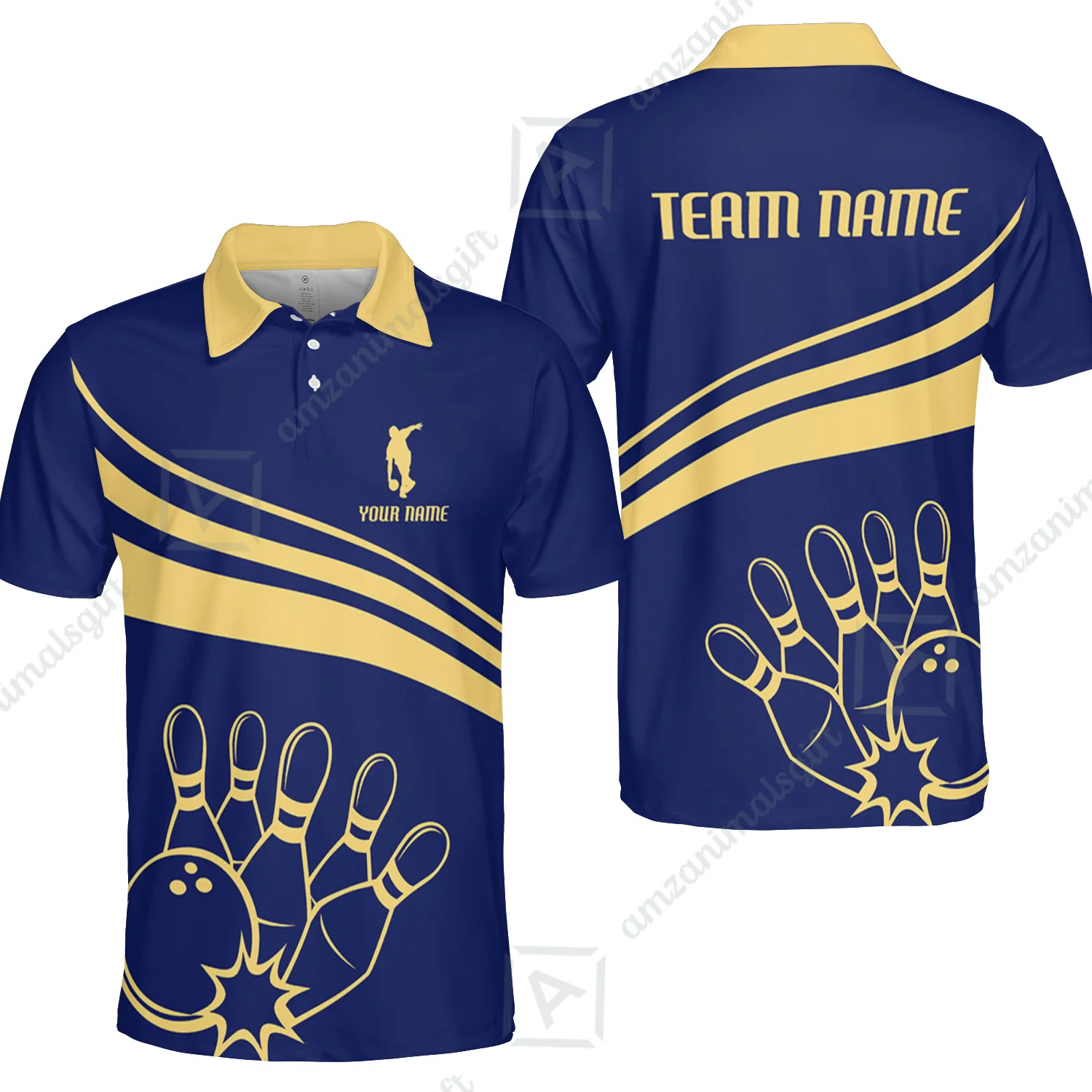 Bowling Customized Jersey Navy Shirt Gold Curve Bowling Tenpin Quarter Zip Shirt, Outfit For Bowlers, Bowling Team - Image 5