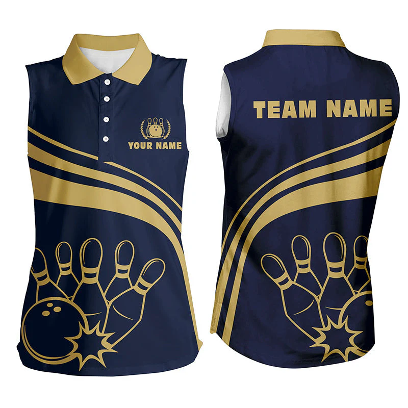 Bowling Customized Jersey Navy Shirt Gold Curve Bowling Tenpin Quarter Zip Shirt, Outfit For Bowlers, Bowling Team - Image 7