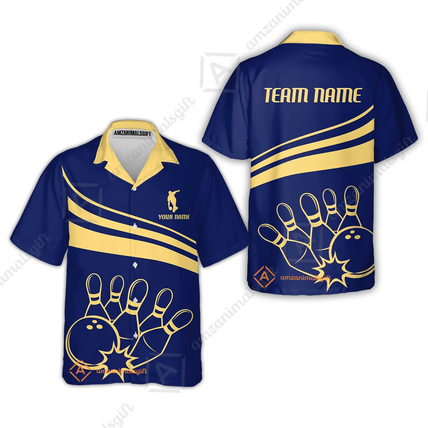 Bowling Customized Jersey Navy Shirt Gold Curve Bowling Tenpin Quarter Zip Shirt, Outfit For Bowlers, Bowling Team - Image 9