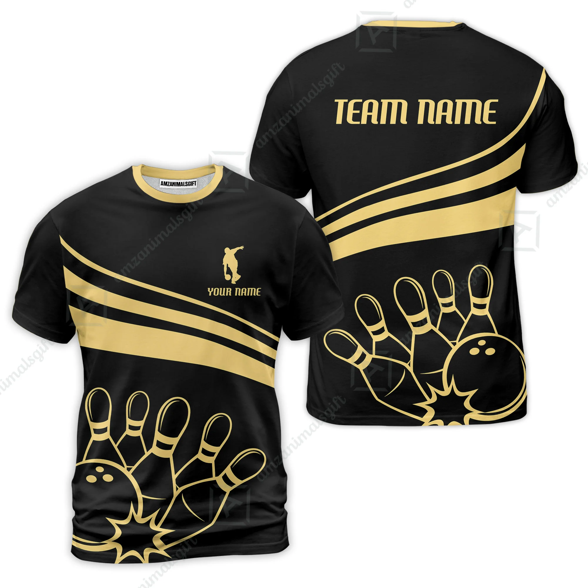 Bowling Customized Jersey Black Shirt Gold Curve Bowling Tenpin Quarter Zip Shirt, Outfit For Bowlers, Bowling Team - Image 3