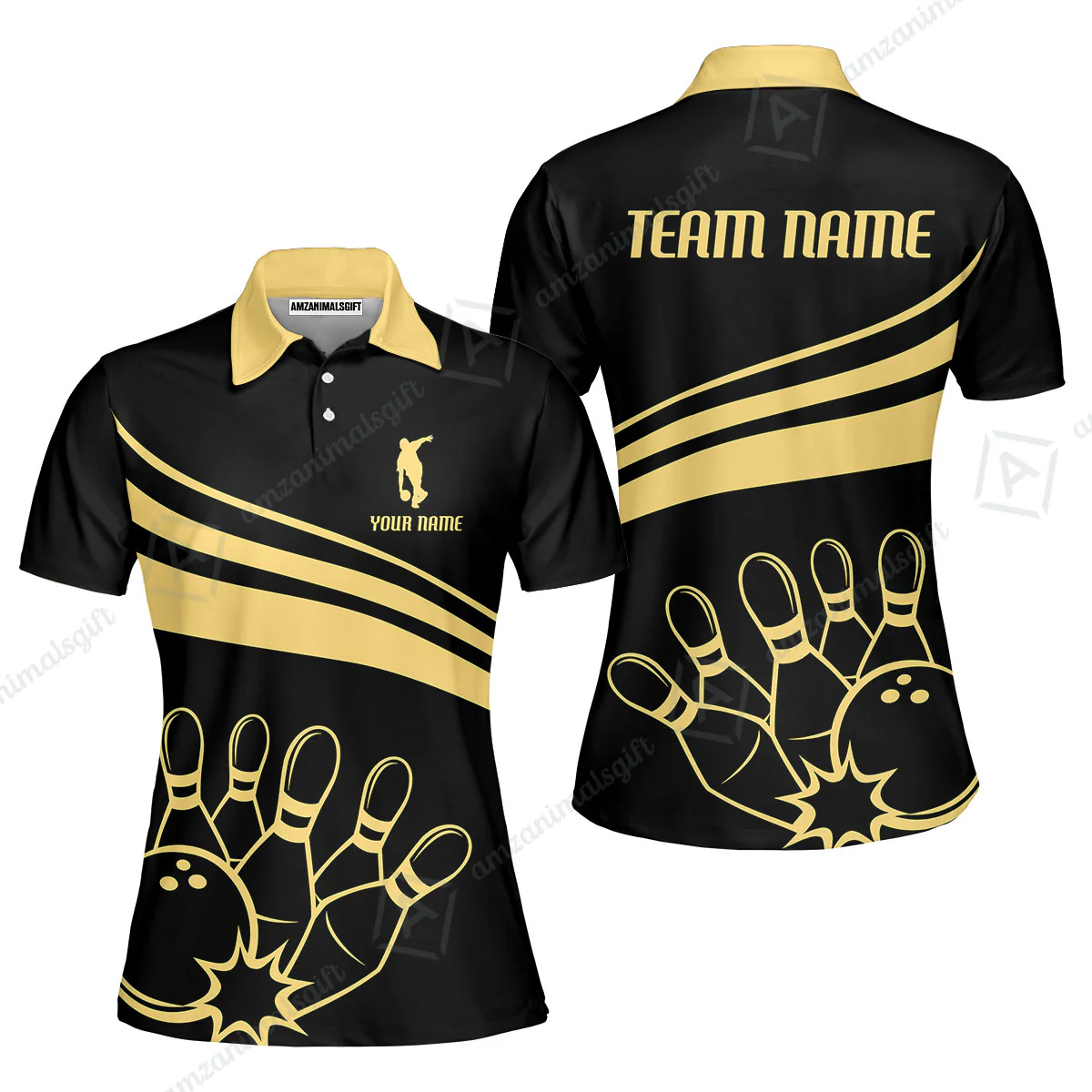 Bowling Customized Jersey Black Shirt Gold Curve Bowling Tenpin Quarter Zip Shirt, Outfit For Bowlers, Bowling Team - Image 4