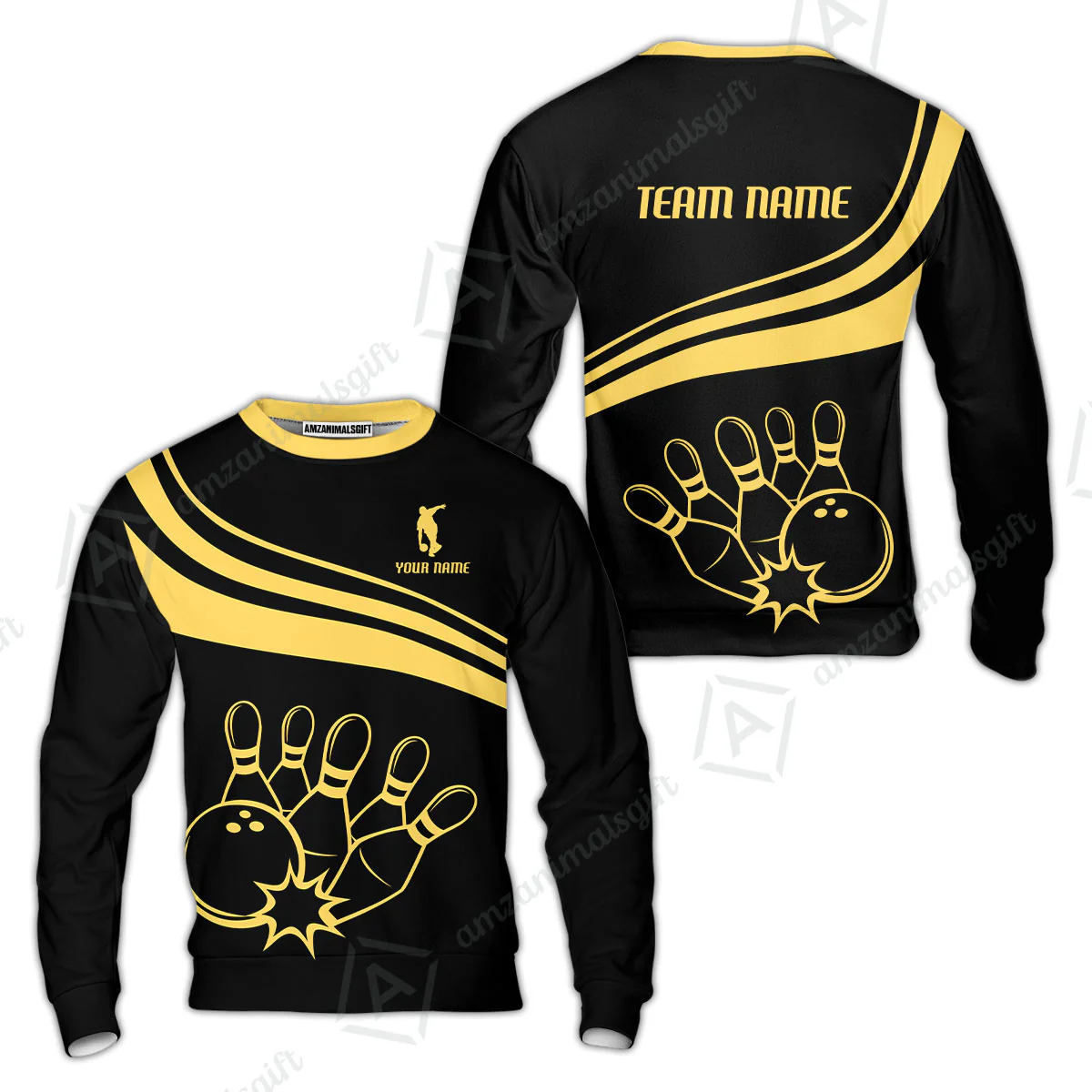 Bowling Customized Jersey Black Shirt Gold Curve Bowling Tenpin Quarter Zip Shirt, Outfit For Bowlers, Bowling Team - Image 7