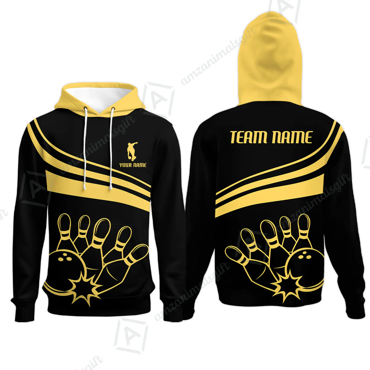 Bowling Customized Jersey Black Shirt Gold Curve Bowling Tenpin Quarter Zip Shirt, Outfit For Bowlers, Bowling Team - Image 8