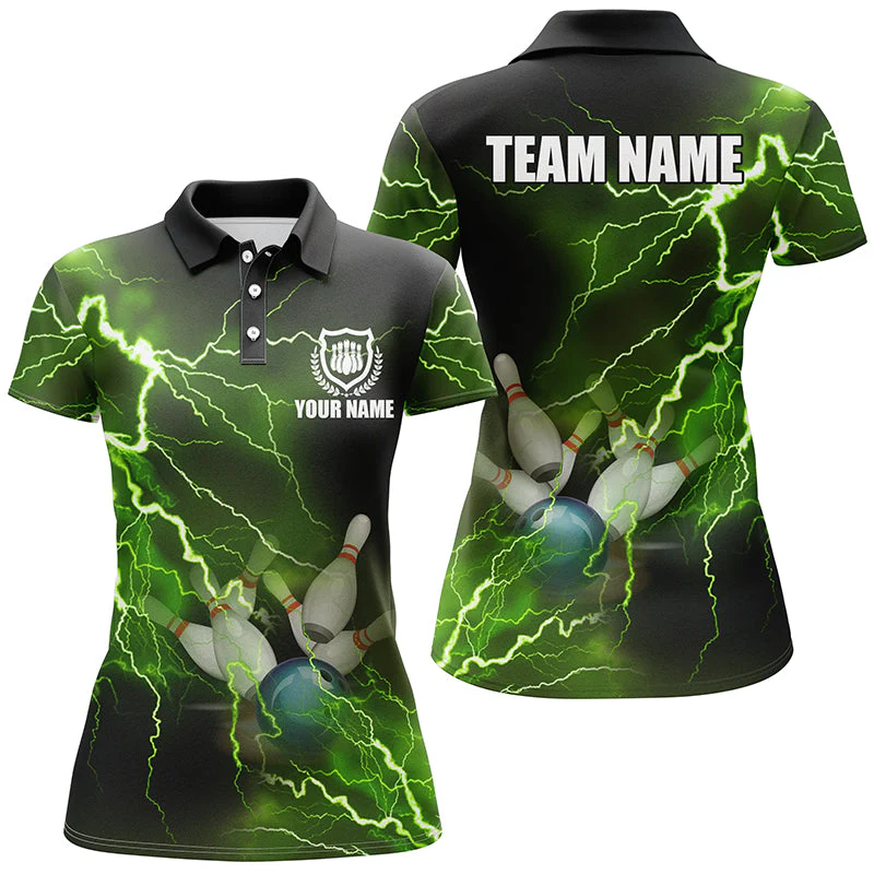Bowling Customized Jersey Shirt Green Lightning Thunder Tenpin Bowling Quarter Zip Shirt For Bowlers, Bowling Team - Image 4