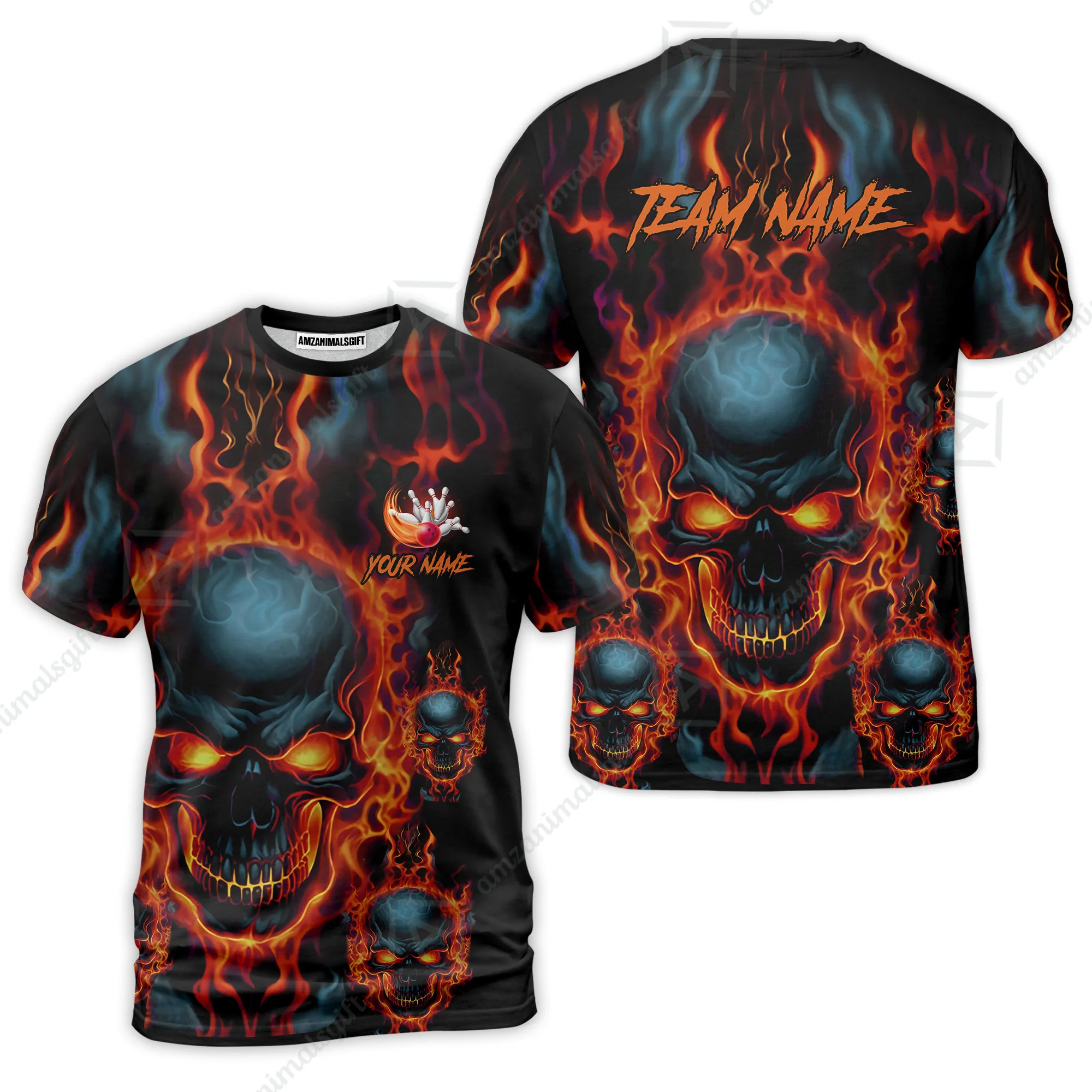 Bowling Customized Jersey Shirt Purple Flame Skull Bowling Tenpin Quarter Zip Shirt, Outfit For Bowlers, Bowling Team - Image 10