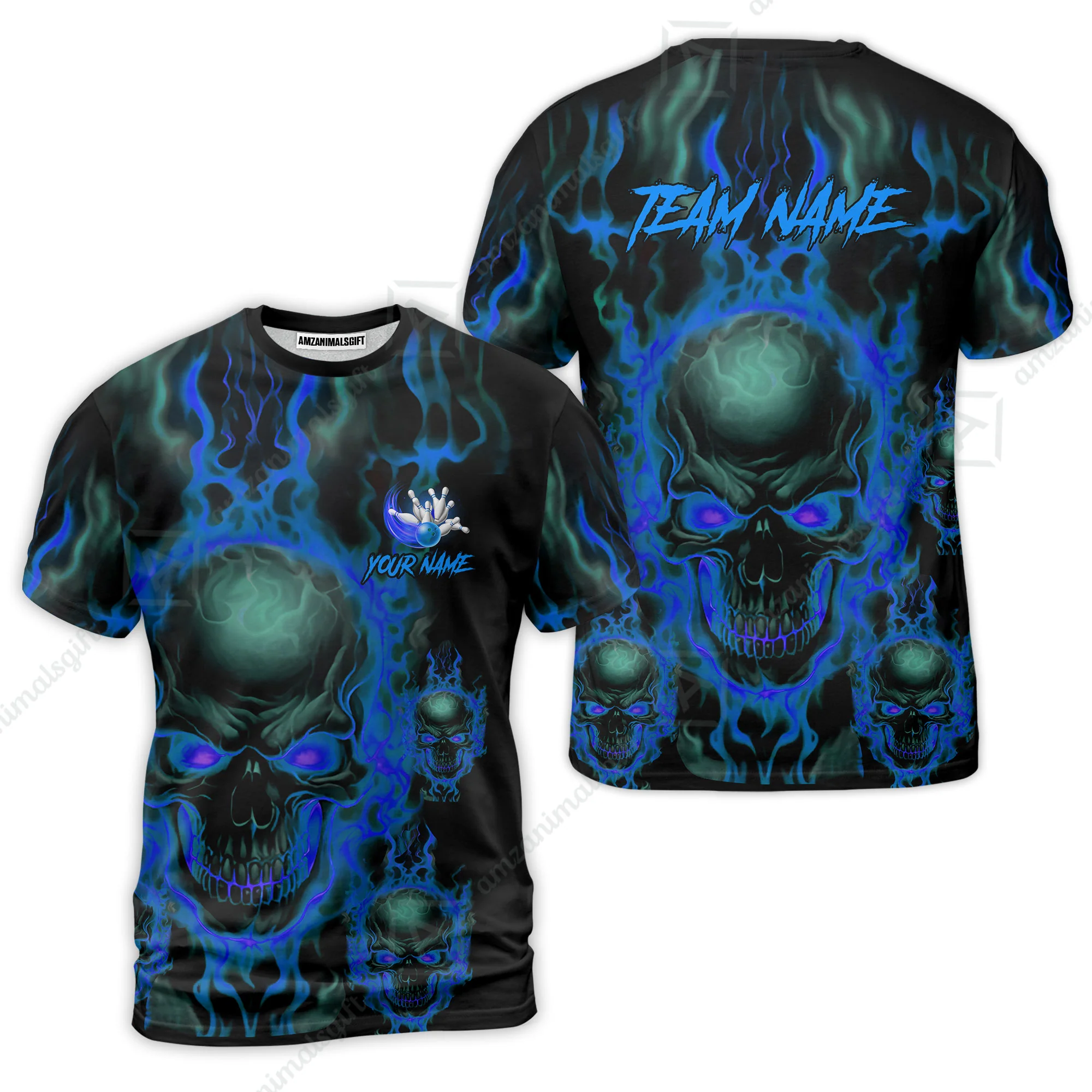 Bowling Customized Jersey Shirt Purple Flame Skull Bowling Tenpin Quarter Zip Shirt, Outfit For Bowlers, Bowling Team - Image 14