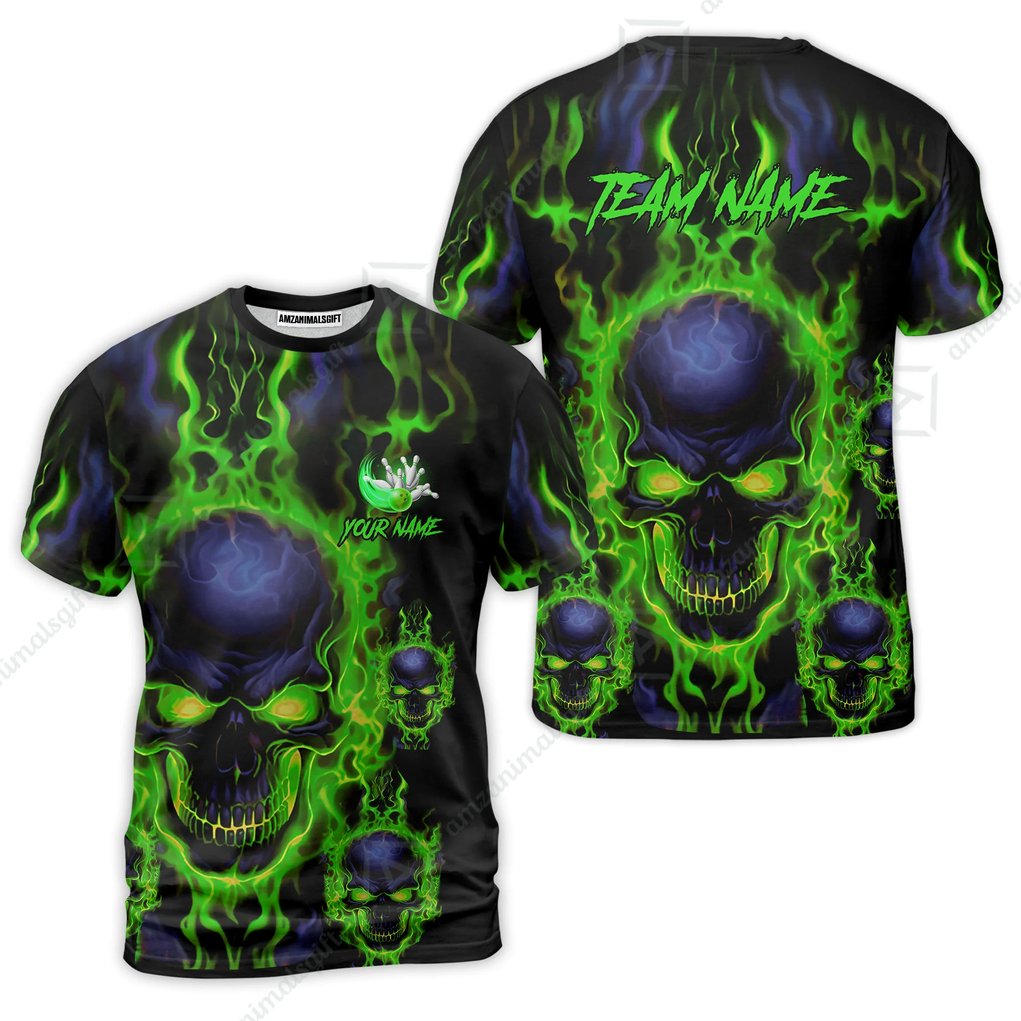 Bowling Customized Jersey Shirt Purple Flame Skull Bowling Tenpin Quarter Zip Shirt, Outfit For Bowlers, Bowling Team - Image 19