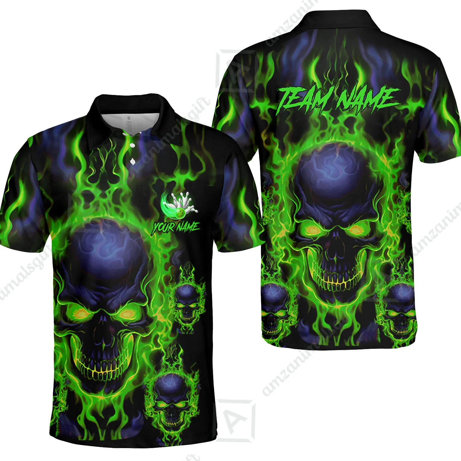 Bowling Customized Jersey Shirt Purple Flame Skull Bowling Tenpin Quarter Zip Shirt, Outfit For Bowlers, Bowling Team - Image 20