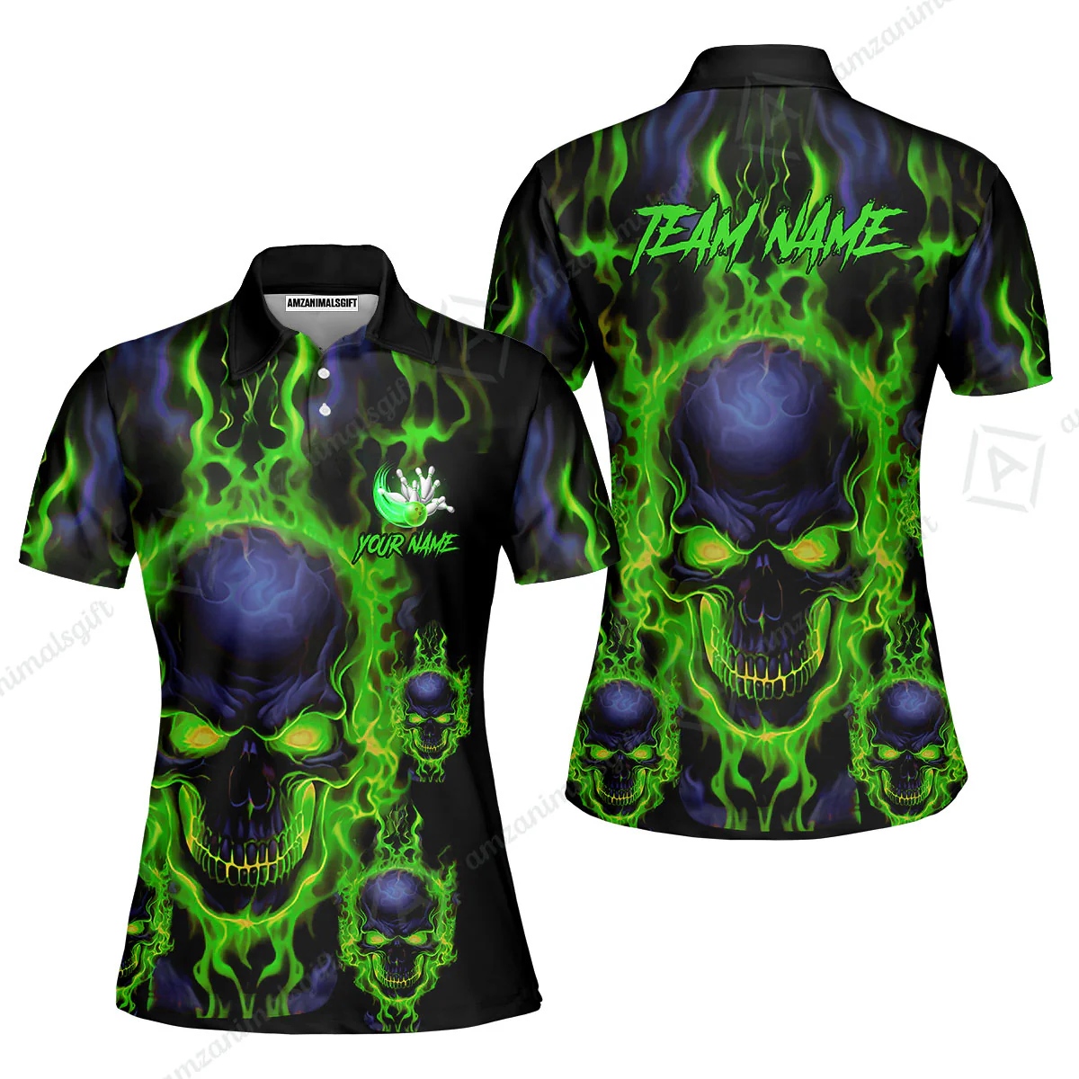 Bowling Customized Jersey Shirt Purple Flame Skull Bowling Tenpin Quarter Zip Shirt, Outfit For Bowlers, Bowling Team - Image 21
