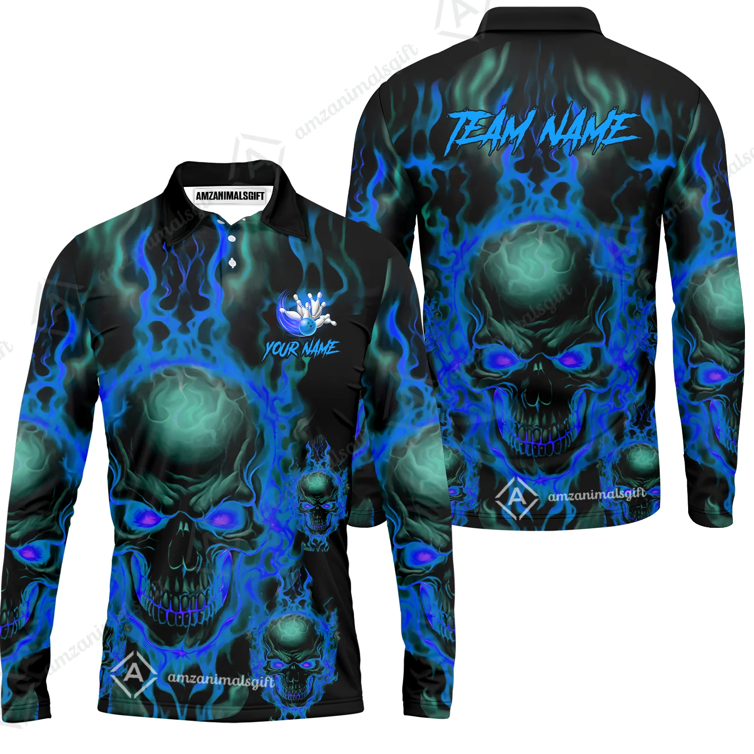 Bowling Customized Jersey Shirt Purple Flame Skull Bowling Tenpin Quarter Zip Shirt, Outfit For Bowlers, Bowling Team - Image 28