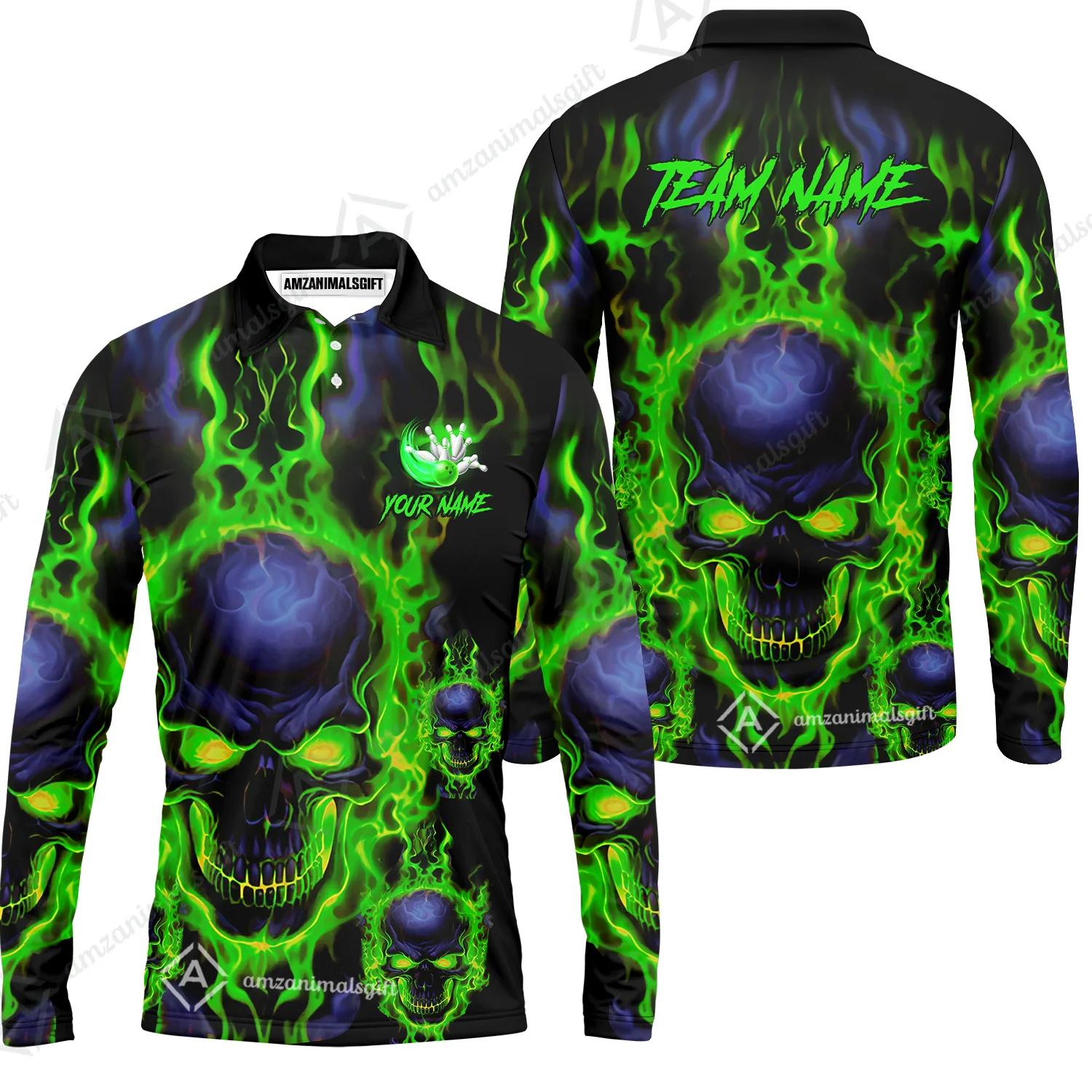 Bowling Customized Jersey Shirt Purple Flame Skull Bowling Tenpin Quarter Zip Shirt, Outfit For Bowlers, Bowling Team - Image 29