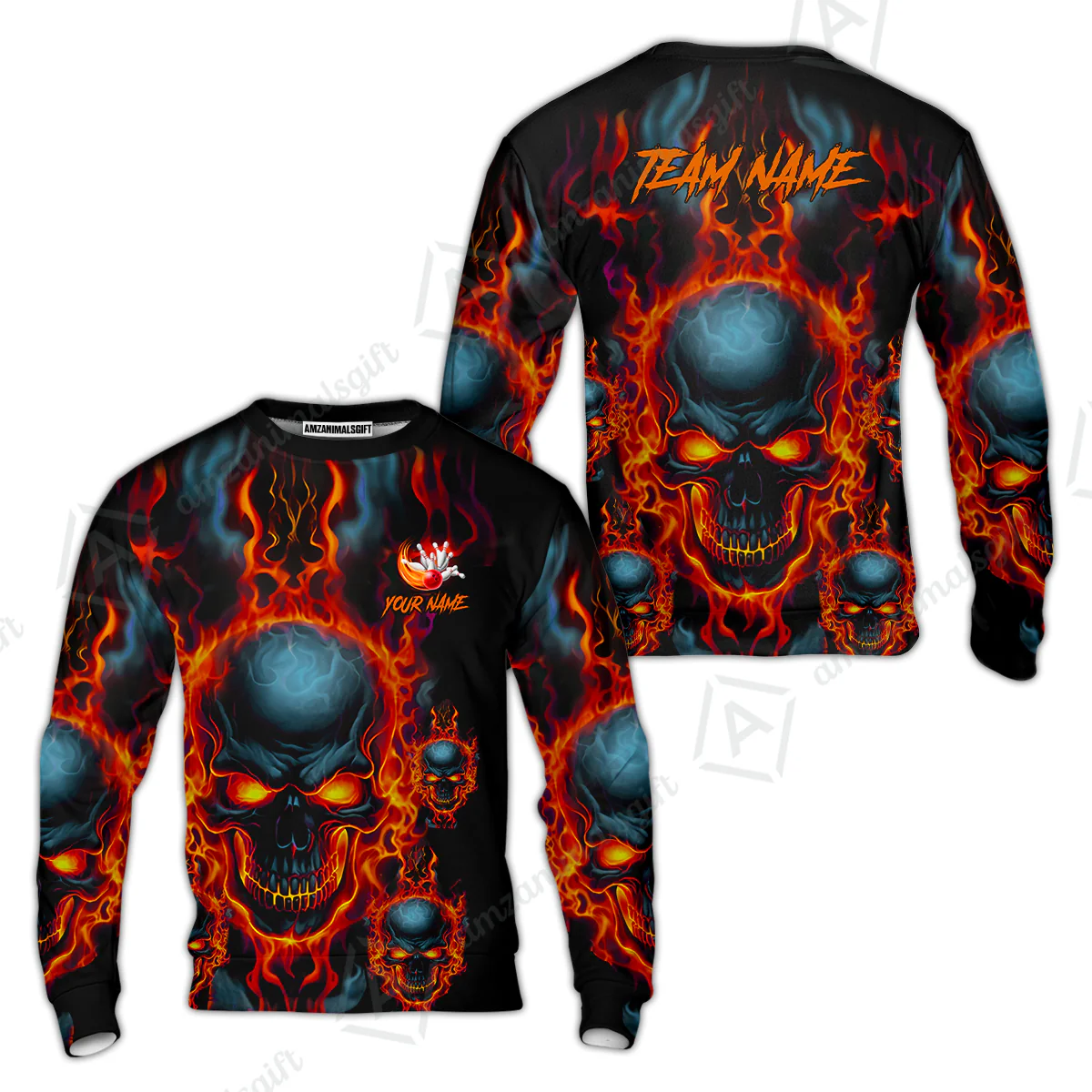 Bowling Customized Jersey Shirt Purple Flame Skull Bowling Tenpin Quarter Zip Shirt, Outfit For Bowlers, Bowling Team - Image 35