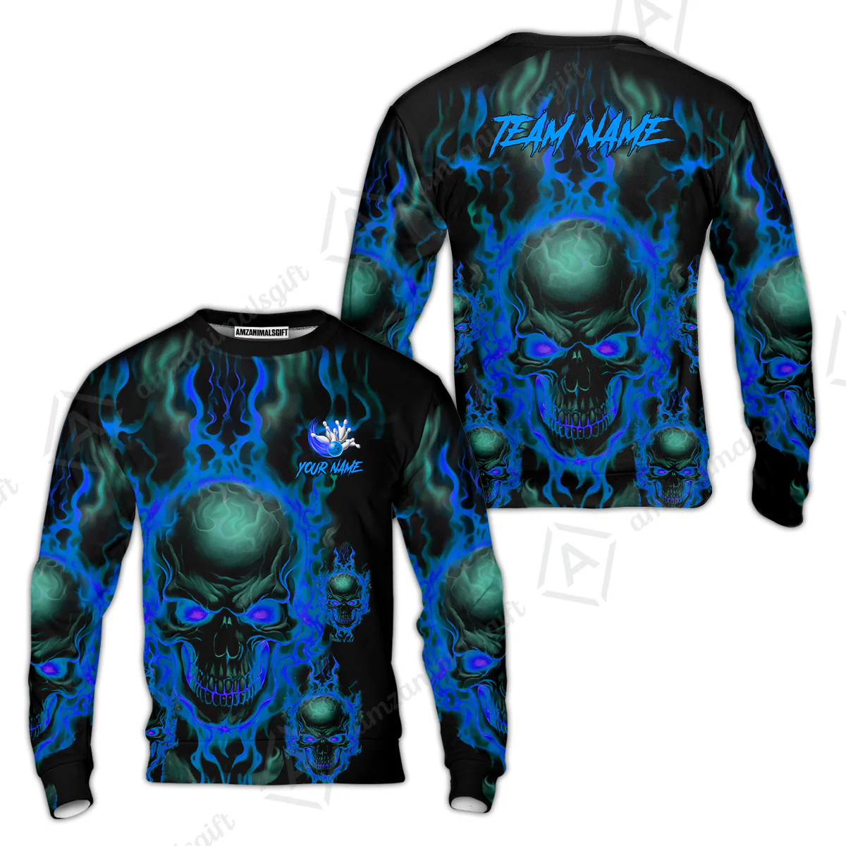 Bowling Customized Jersey Shirt Purple Flame Skull Bowling Tenpin Quarter Zip Shirt, Outfit For Bowlers, Bowling Team - Image 36