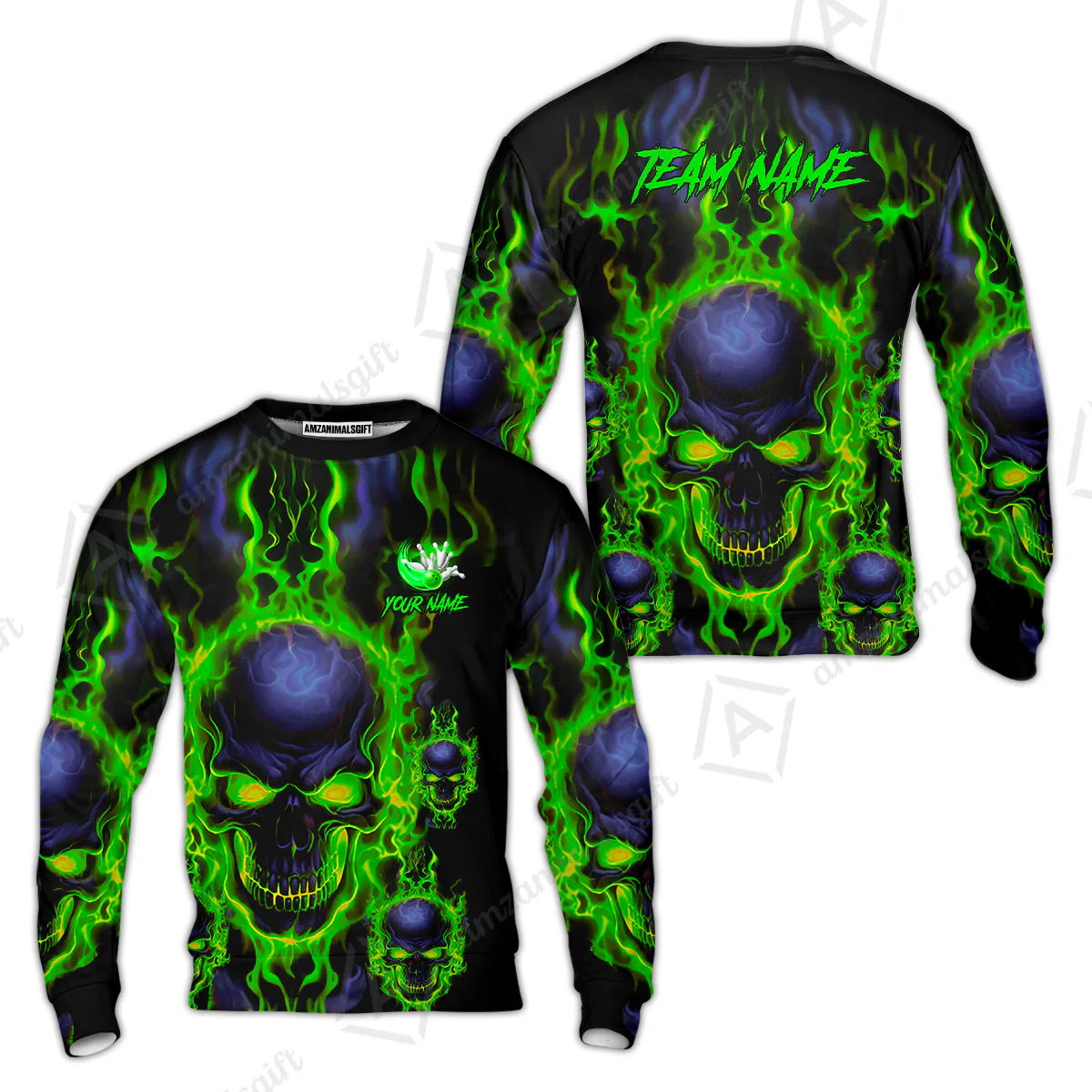 Bowling Customized Jersey Shirt Purple Flame Skull Bowling Tenpin Quarter Zip Shirt, Outfit For Bowlers, Bowling Team - Image 37