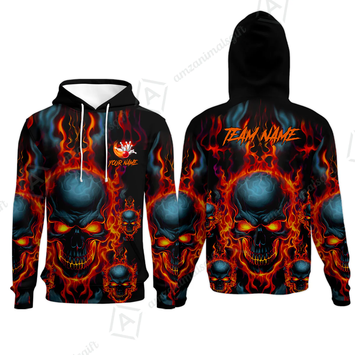 Bowling Customized Jersey Shirt Purple Flame Skull Bowling Tenpin Quarter Zip Shirt, Outfit For Bowlers, Bowling Team - Image 39