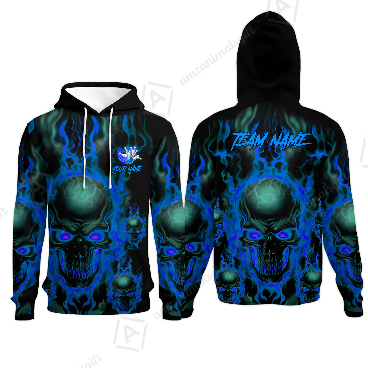 Bowling Customized Jersey Shirt Purple Flame Skull Bowling Tenpin Quarter Zip Shirt, Outfit For Bowlers, Bowling Team - Image 40