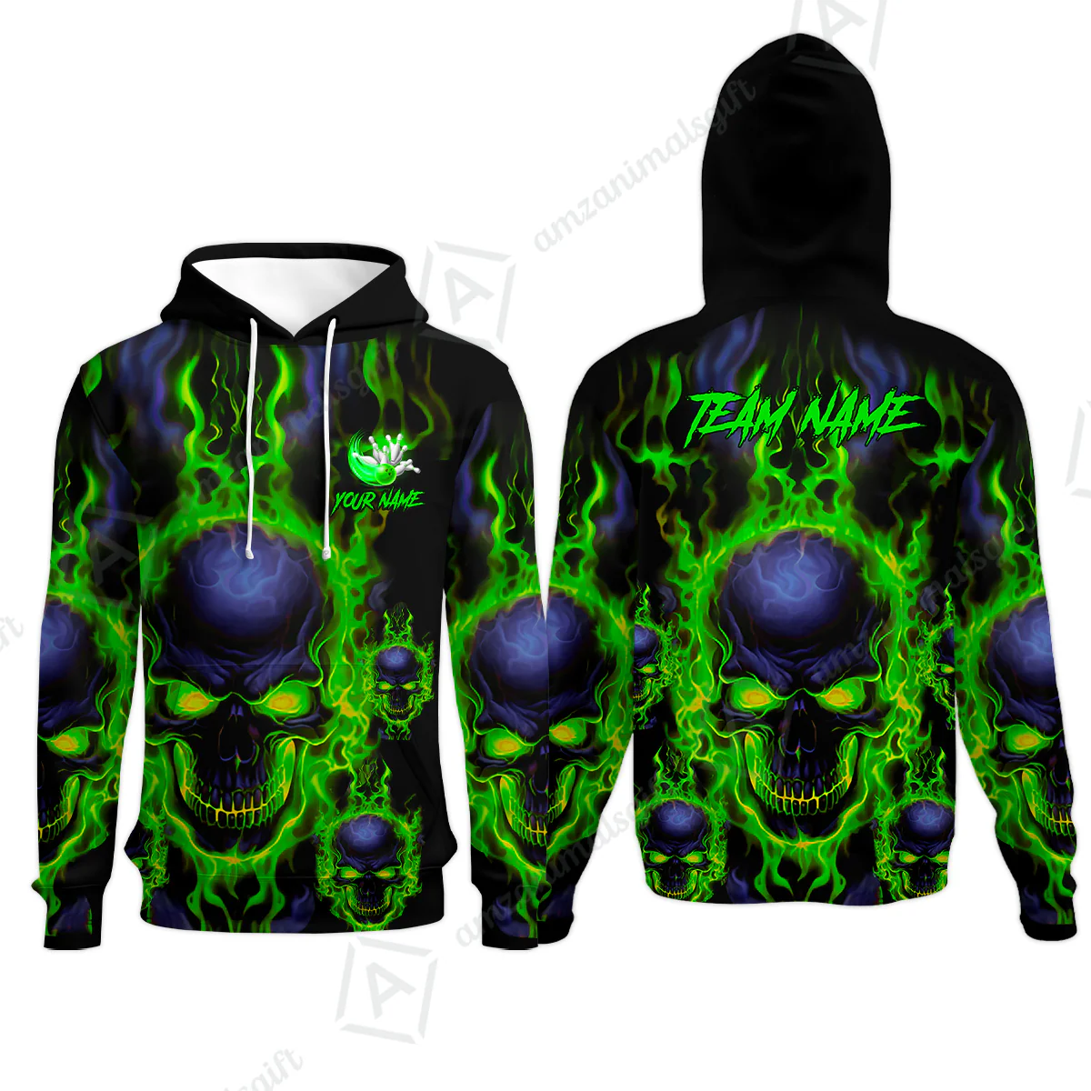 Bowling Customized Jersey Shirt Purple Flame Skull Bowling Tenpin Quarter Zip Shirt, Outfit For Bowlers, Bowling Team - Image 41