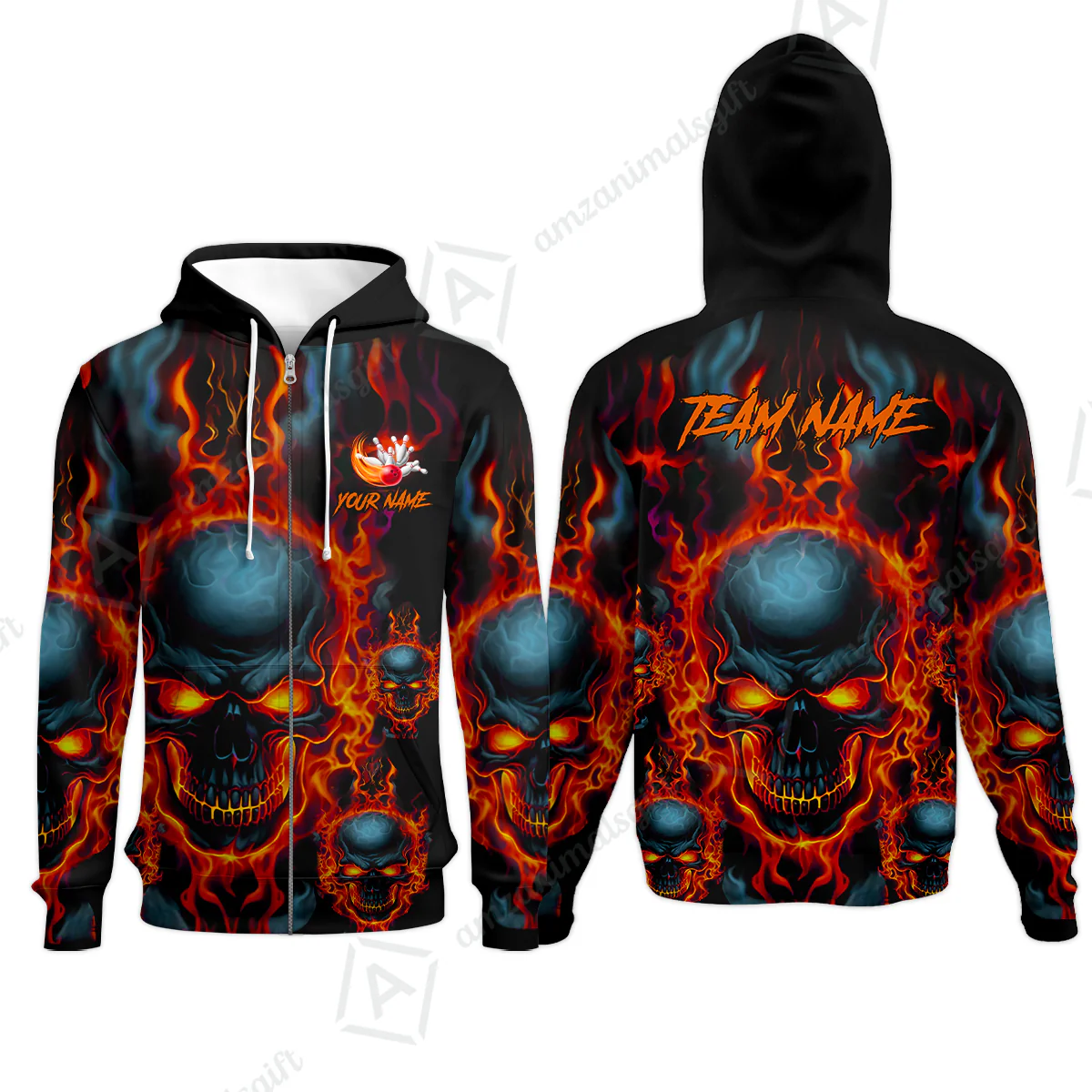 Bowling Customized Jersey Shirt Purple Flame Skull Bowling Tenpin Quarter Zip Shirt, Outfit For Bowlers, Bowling Team - Image 43