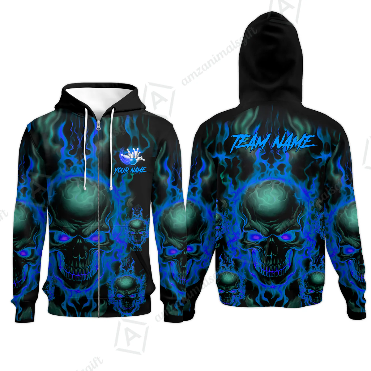 Bowling Customized Jersey Shirt Purple Flame Skull Bowling Tenpin Quarter Zip Shirt, Outfit For Bowlers, Bowling Team - Image 44
