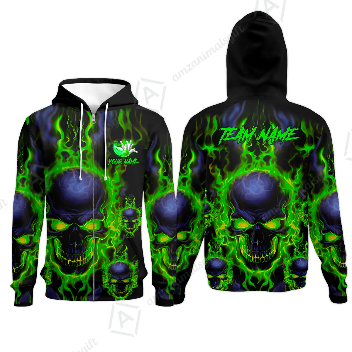 Bowling Customized Jersey Shirt Purple Flame Skull Bowling Tenpin Quarter Zip Shirt, Outfit For Bowlers, Bowling Team - Image 45