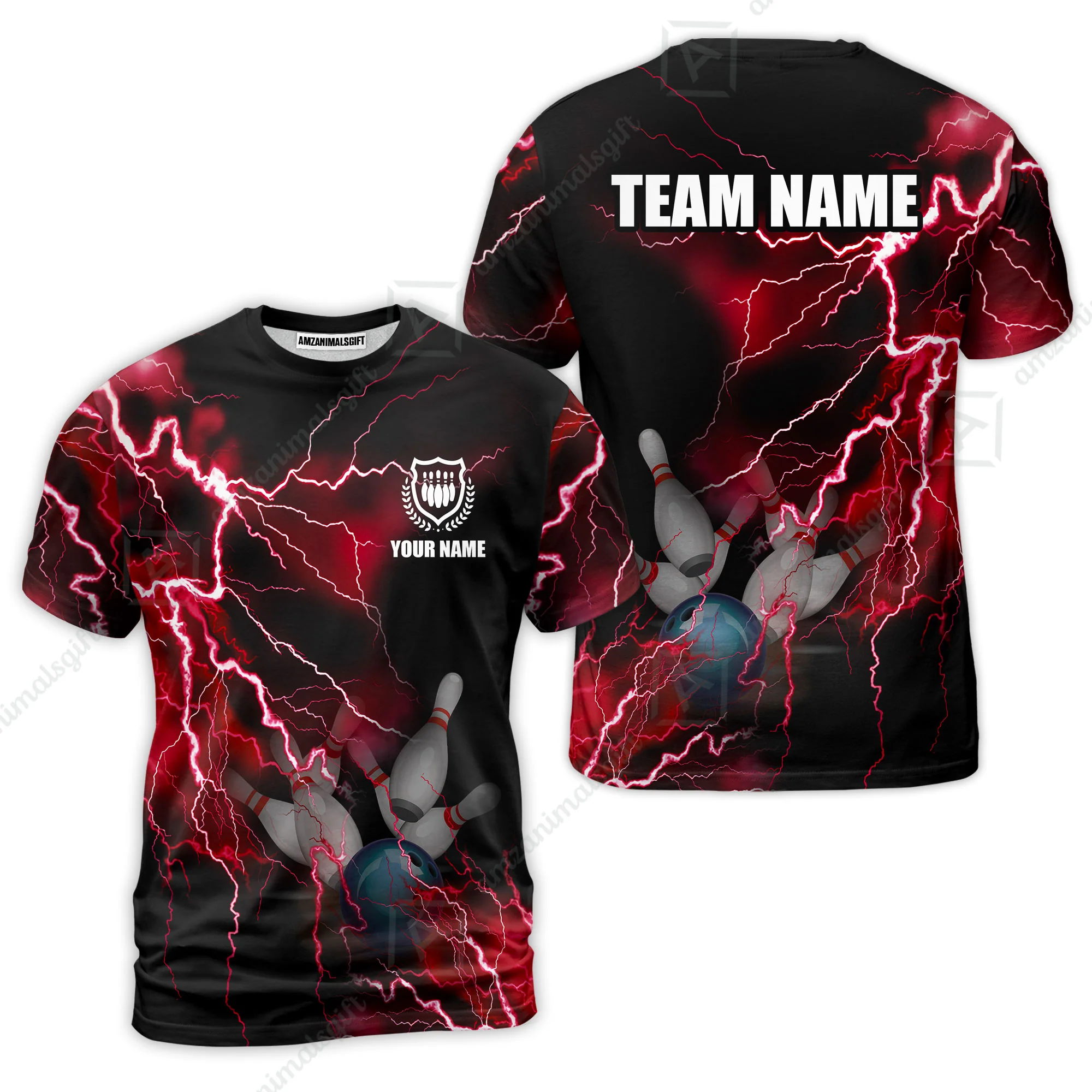 Bowling Customized Jersey Shirt Red Lightning Thunder Tenpin Bowling Quarter Zip Shirt For Bowlers, Bowling Team - Image 6