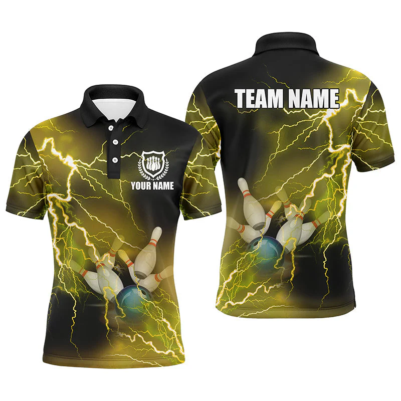 Bowling Customized Jersey Shirt Yellow Lightning Thunder Tenpin Bowling Quarter Zip Shirt For Bowlers, Bowling Team - Image 2