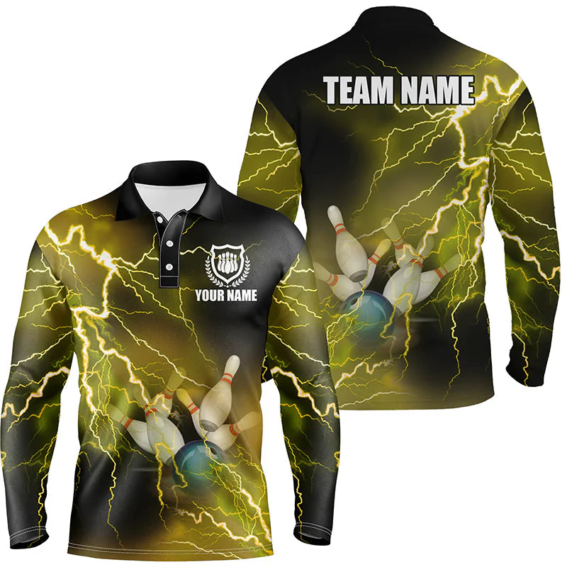 Bowling Customized Jersey Shirt Yellow Lightning Thunder Tenpin Bowling Quarter Zip Shirt For Bowlers, Bowling Team - Image 3