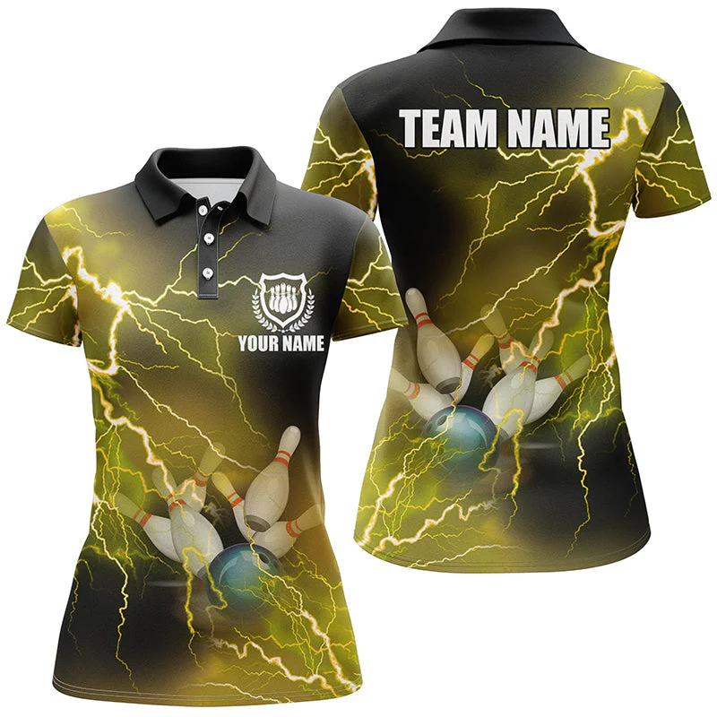 Bowling Customized Jersey Shirt Yellow Lightning Thunder Tenpin Bowling Quarter Zip Shirt For Bowlers, Bowling Team - Image 4