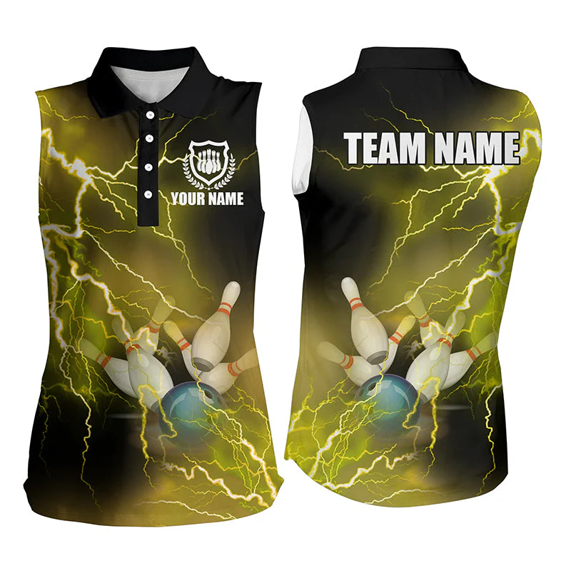 Bowling Customized Jersey Shirt Yellow Lightning Thunder Tenpin Bowling Quarter Zip Shirt For Bowlers, Bowling Team - Image 5