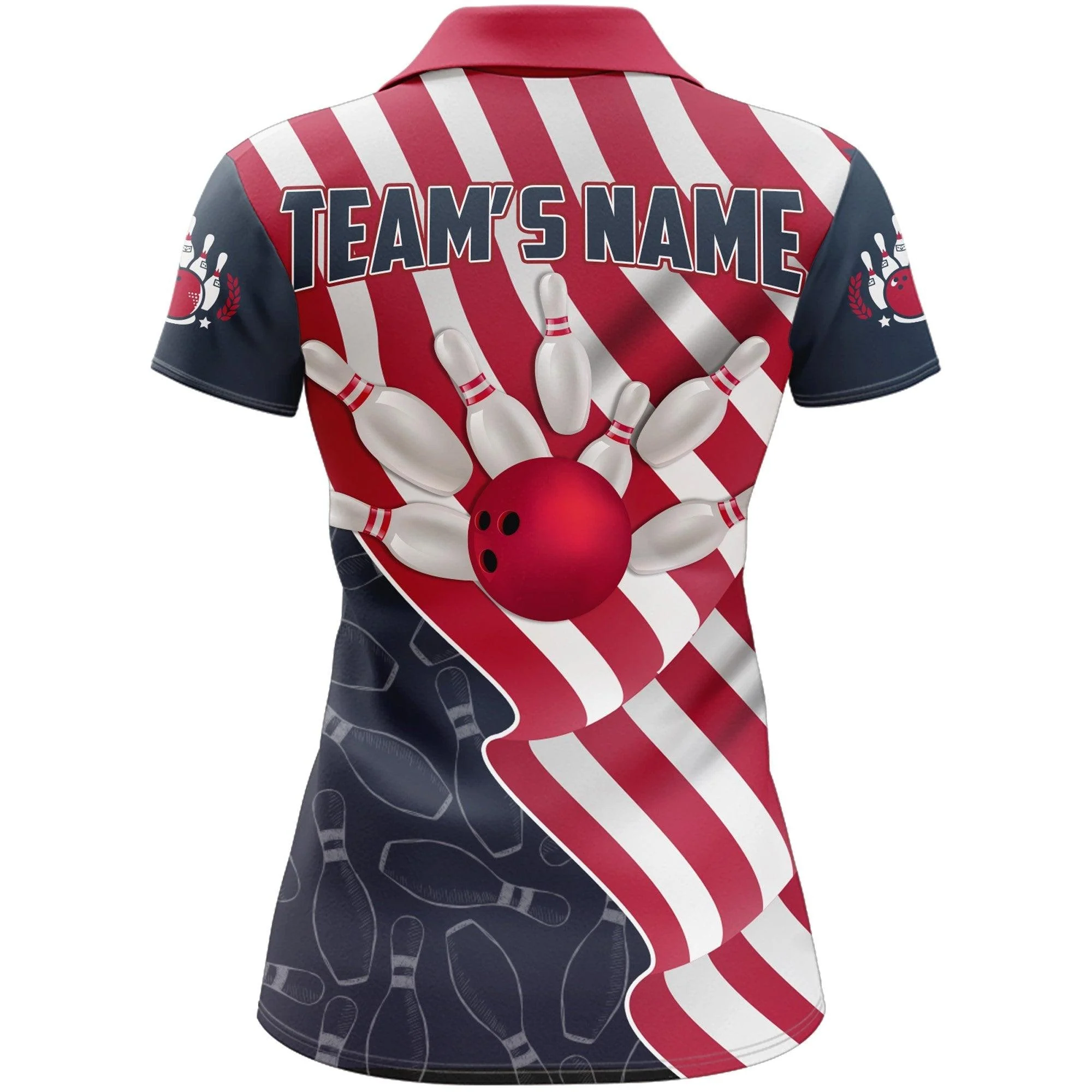 Bowling Customized Name & Team Women Polo Shirt - American Flag Patriotic Personalized Bowling Polo Shirt - Gift For Friend, Family, Bowling Lovers - Image 5