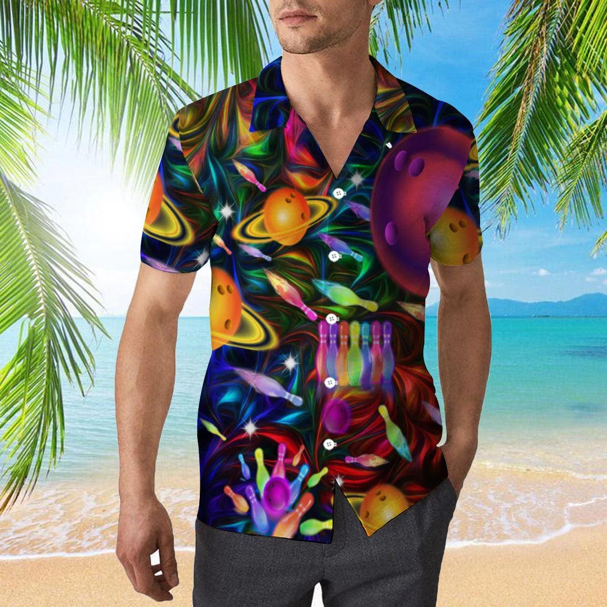 Bowling Hawaiian Shirt, Awesome Bowling In Space Colorful Neon Light Aloha Hawaiian Shirts For Men and Women - Gift For Bowling Lovers, Friend, Family - Image 2