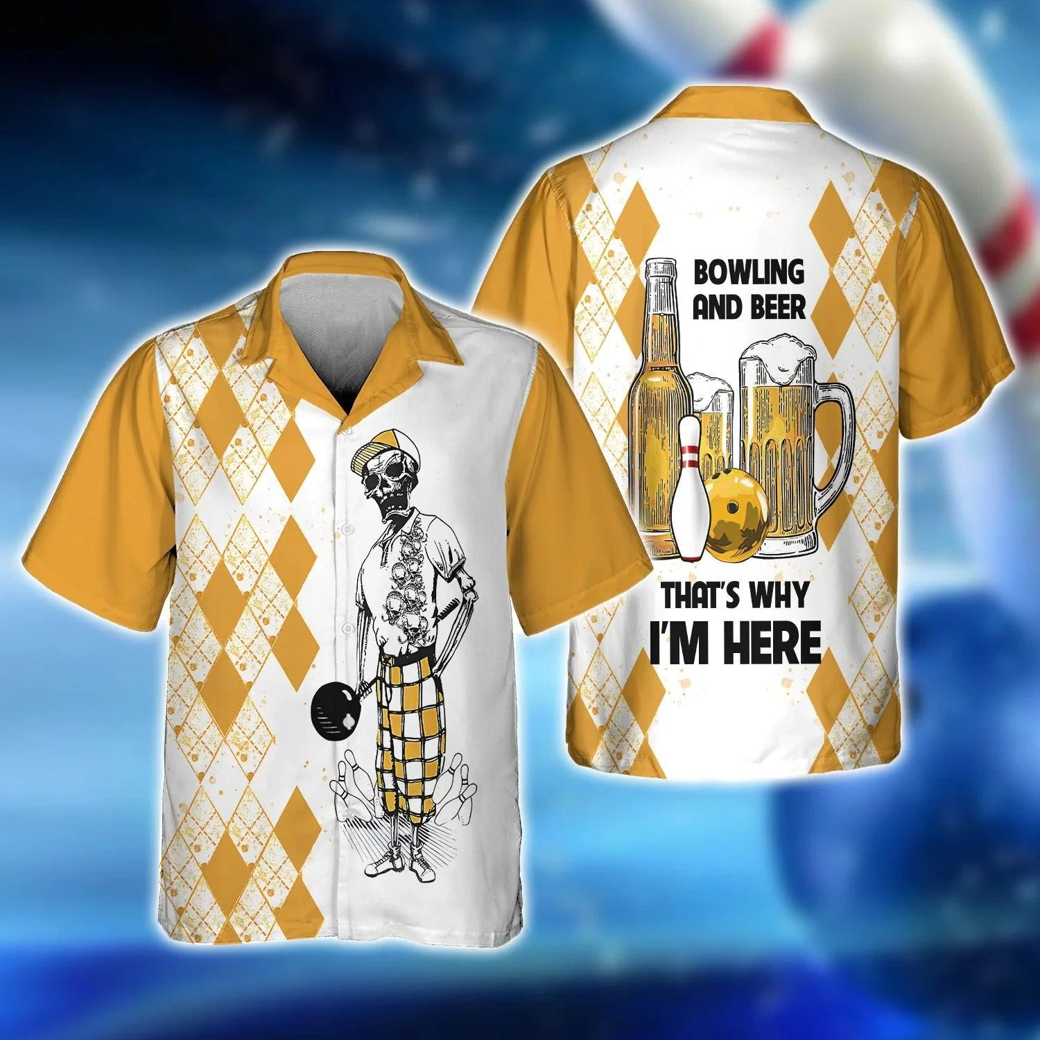 Bowling Hawaiian Shirt -Bowling And Beer That's Why I'm Here Aloha Hawaiian Shirt - Gift For Friend, Family, Bowling Lovers