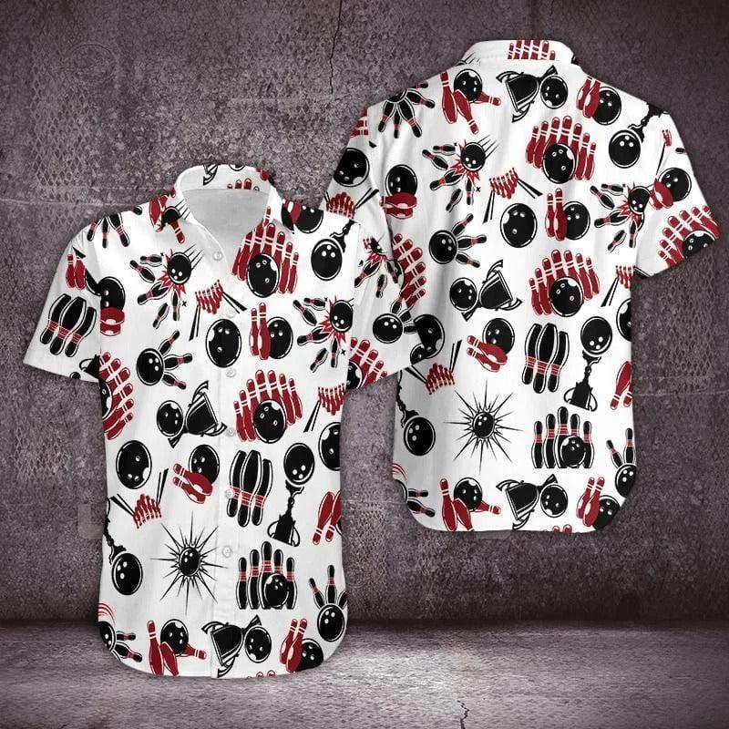 Bowling Hawaiian Shirt, Bowling Black And Red White Aloha Hawaiian Shirts For Men and Women - Gift For Bowling Lovers, Friend, Family