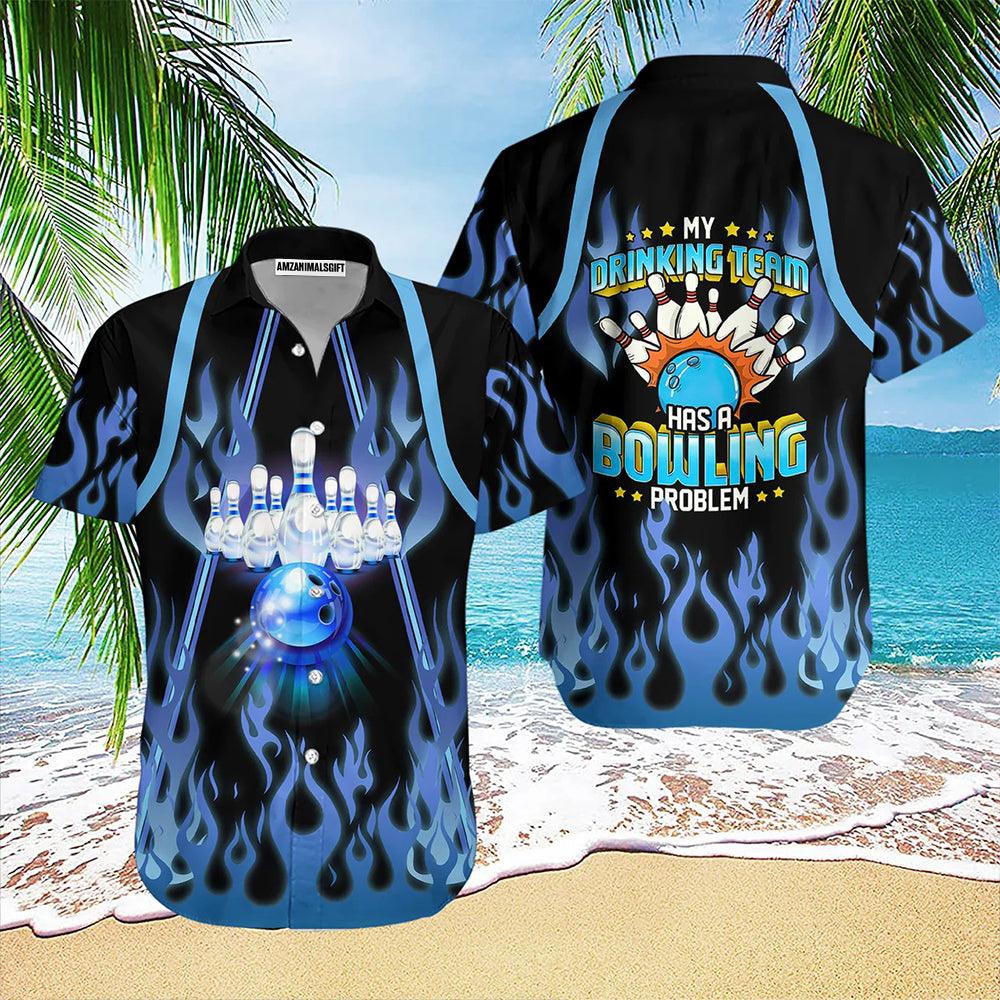 Bowling Hawaiian Shirt, Bowling Flame My Drinking Team Aloha Hawaiian Shirts For Men and Women - Gift For Bowling Lovers, Friend, Family - Image 2