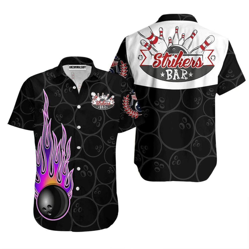 Bowling Hawaiian Shirt, Bowling In Fire Pattern Strikers Bar Black Aloha Hawaiian Shirts For Men and Women - Gift For Bowling Lovers, Friend, Family