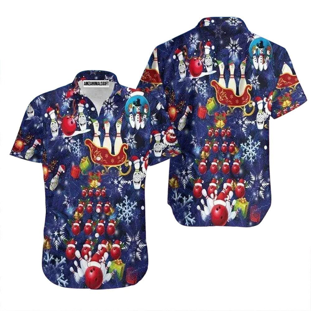 Bowling Hawaiian Shirt, Bowling Merry Christmas Snowflakes Blue Aloha Hawaiian Shirts For Men and Women - Gift For Bowling Lovers, Friend, Family