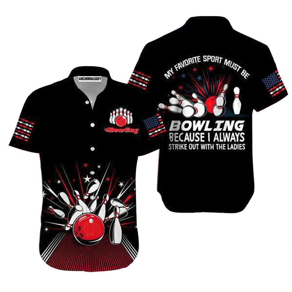 Bowling Hawaiian Shirt, Bowling My Favorite Sport Black Aloha Hawaiian Shirts For Men and Women - Gift For Bowling Lovers, Friend, Family