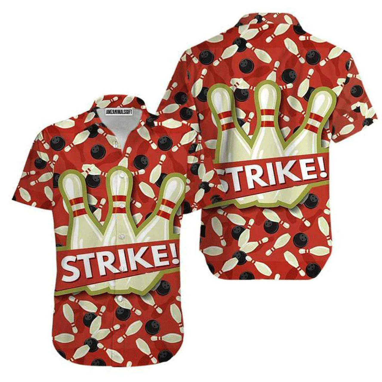 Bowling Hawaiian Shirt, Bowling Strike Red Aloha Hawaiian Shirts For Men and Women - Gift For Bowling Lovers, Friend, Family