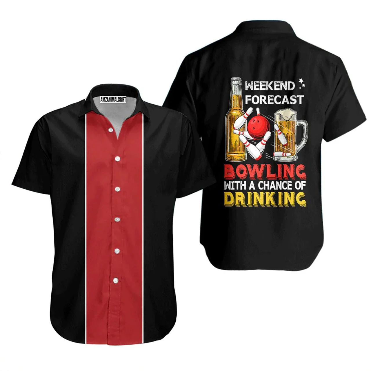 Bowling Hawaiian Shirt, Bowling Weekend Forecast Black Aloha Hawaiian Shirts For Men and Women - Gift For Bowling Lovers, Friend, Family