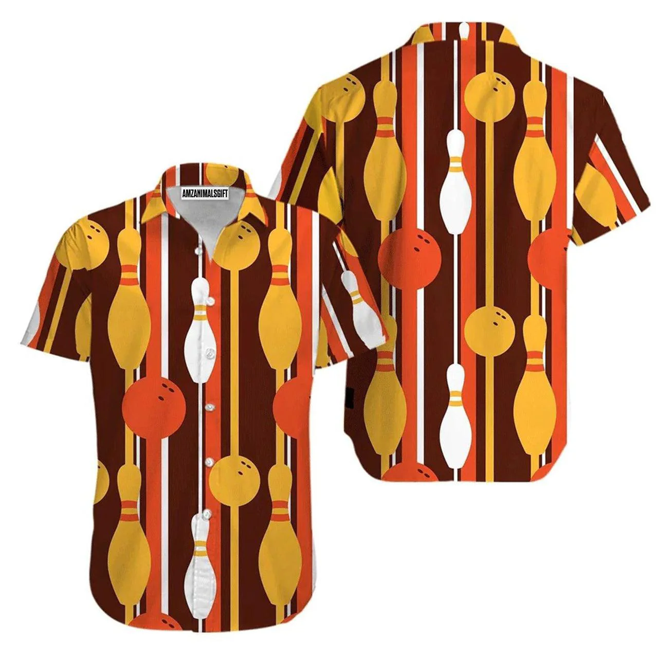 Bowling Hawaiian Shirt, Bowling Yellow Brown Aloha Hawaiian Shirts For Men and Women - Gift For Bowling Lovers, Friend, Family