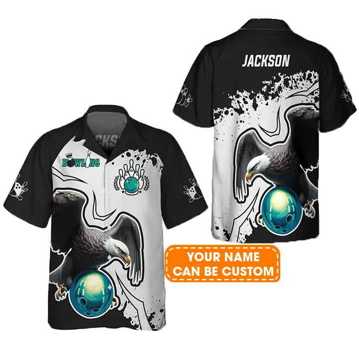 Bowling Hawaiian Shirt Custom Name - American Eagle Bowling Team Personalized Aloha Hawaiian Shirt - Gift For Friend, Family, Bowling Lovers - Image 2